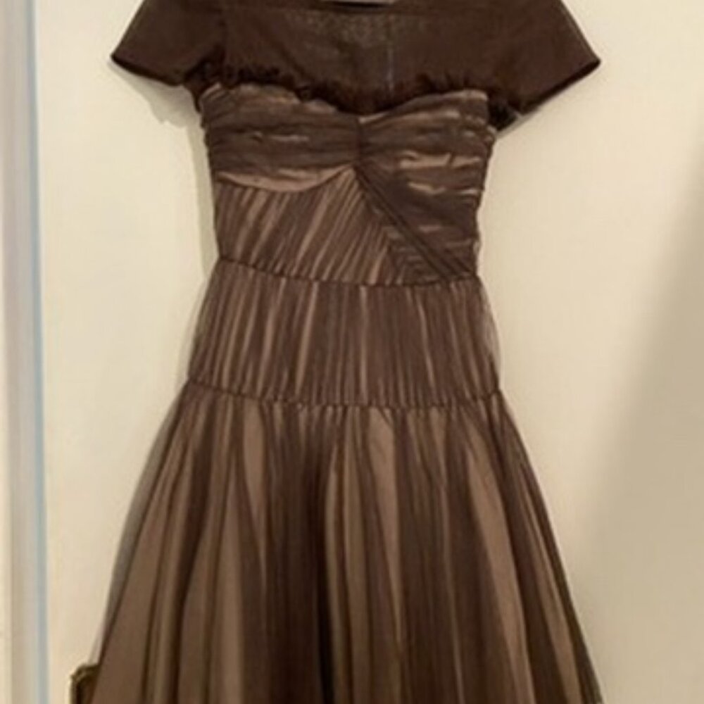 CUSTOM MADE GIRLS BROWN PARTY DRESS